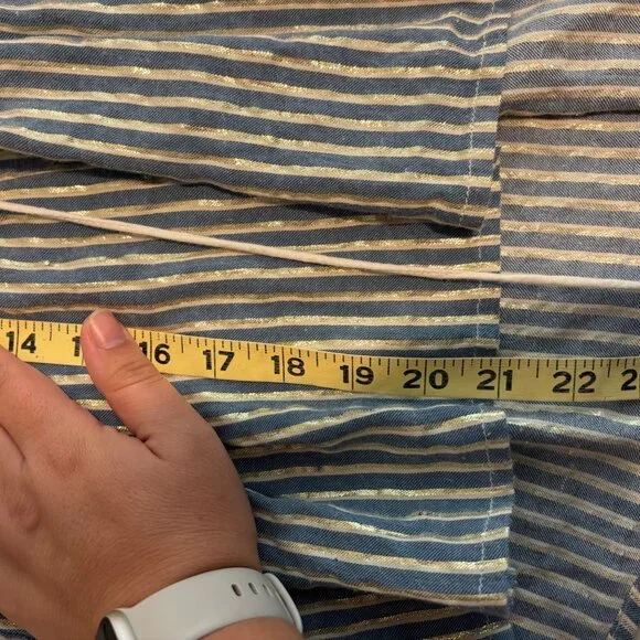 Altar'd State Striped Blue & Gold Metallic Peplum Blouse With Tassels Size S - Picture 7 of 7